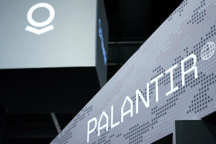 Signage for Palantir is seen during the Association of the United States Army annual meeting in Washington, US, Oct. 14, 2024