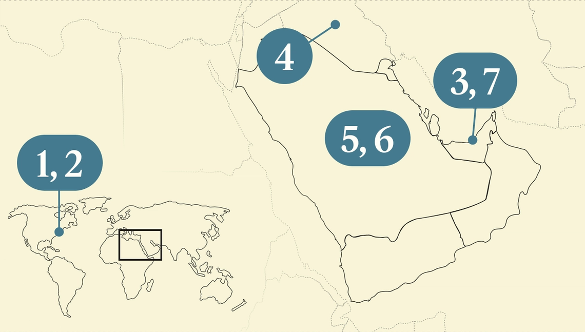 A numbered map of the Gulf region.
