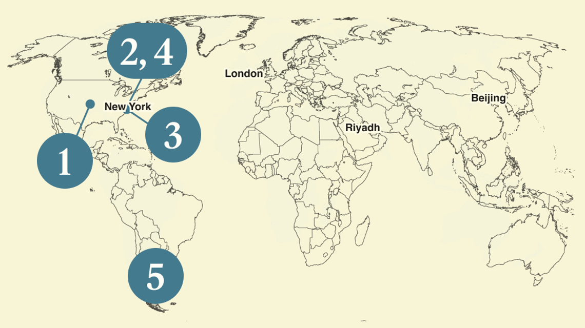 A numbered map of the world.
