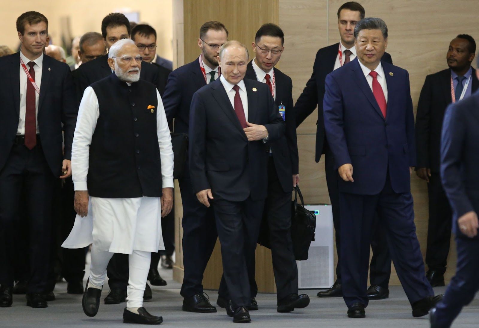 Indian Prime Minister Narendra Modi, Russian President Vladimir Putin, and Chinese leader Xi Jinping.