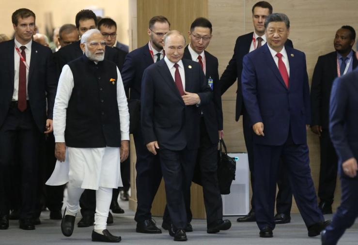 Indian Prime Minister Narendra Modi, Russian President Vladimir Putin, and Chinese leader Xi Jinping.