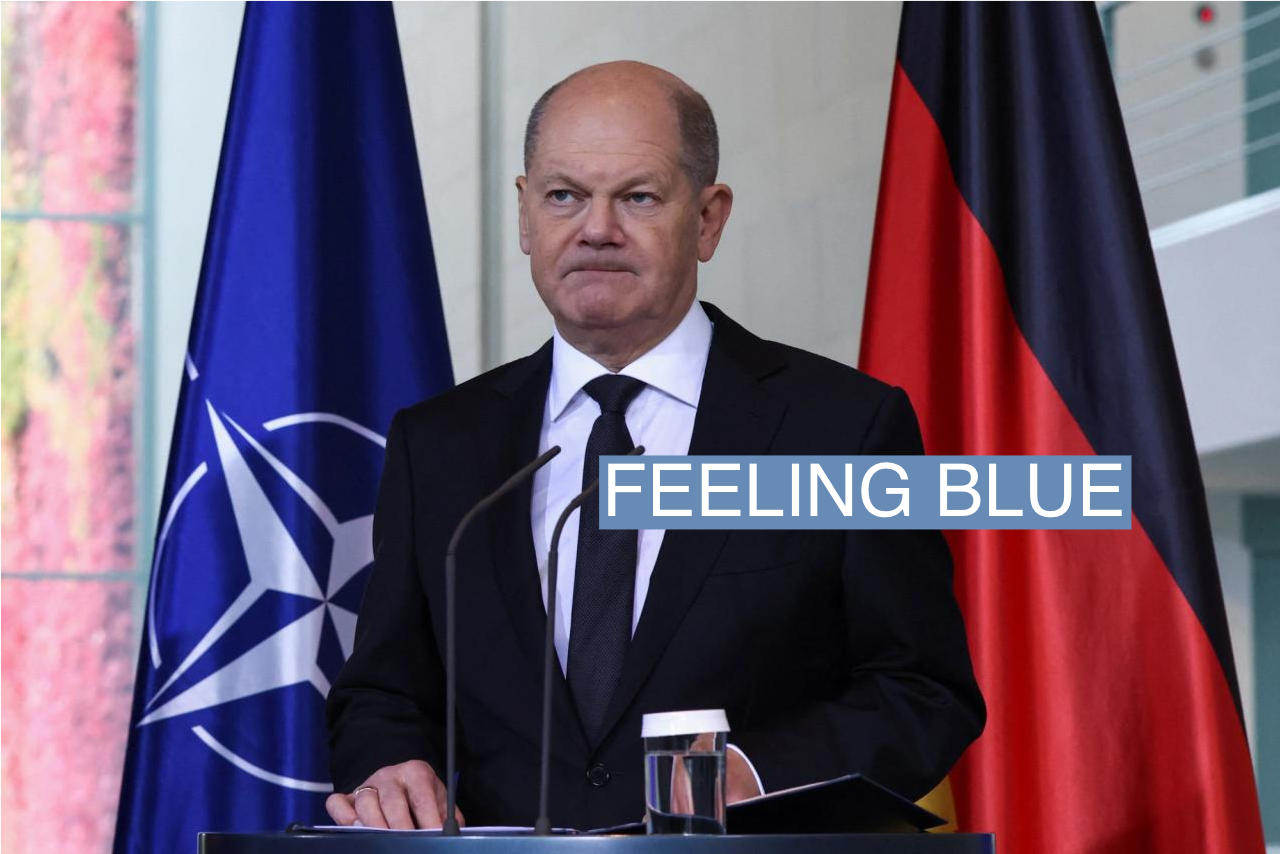 German Chancellor Olaf Scholz looks on as he meets NATO’s Secretary General Jens Stoltenberg in Berlin, Germany, November 9, 2023.