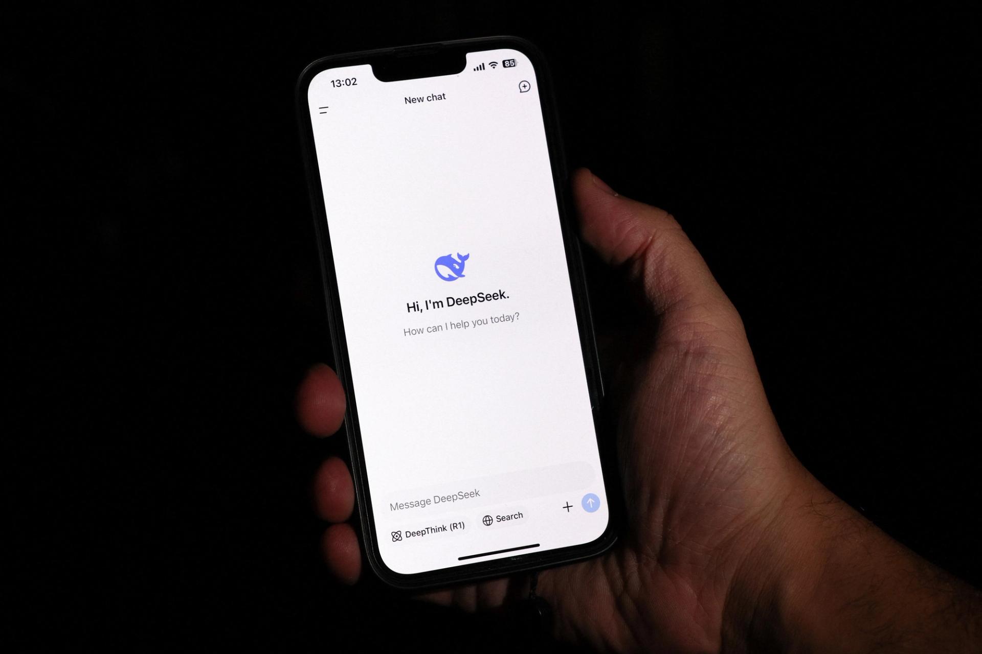 A mobile phone displays the DeepSeek AI assistant app