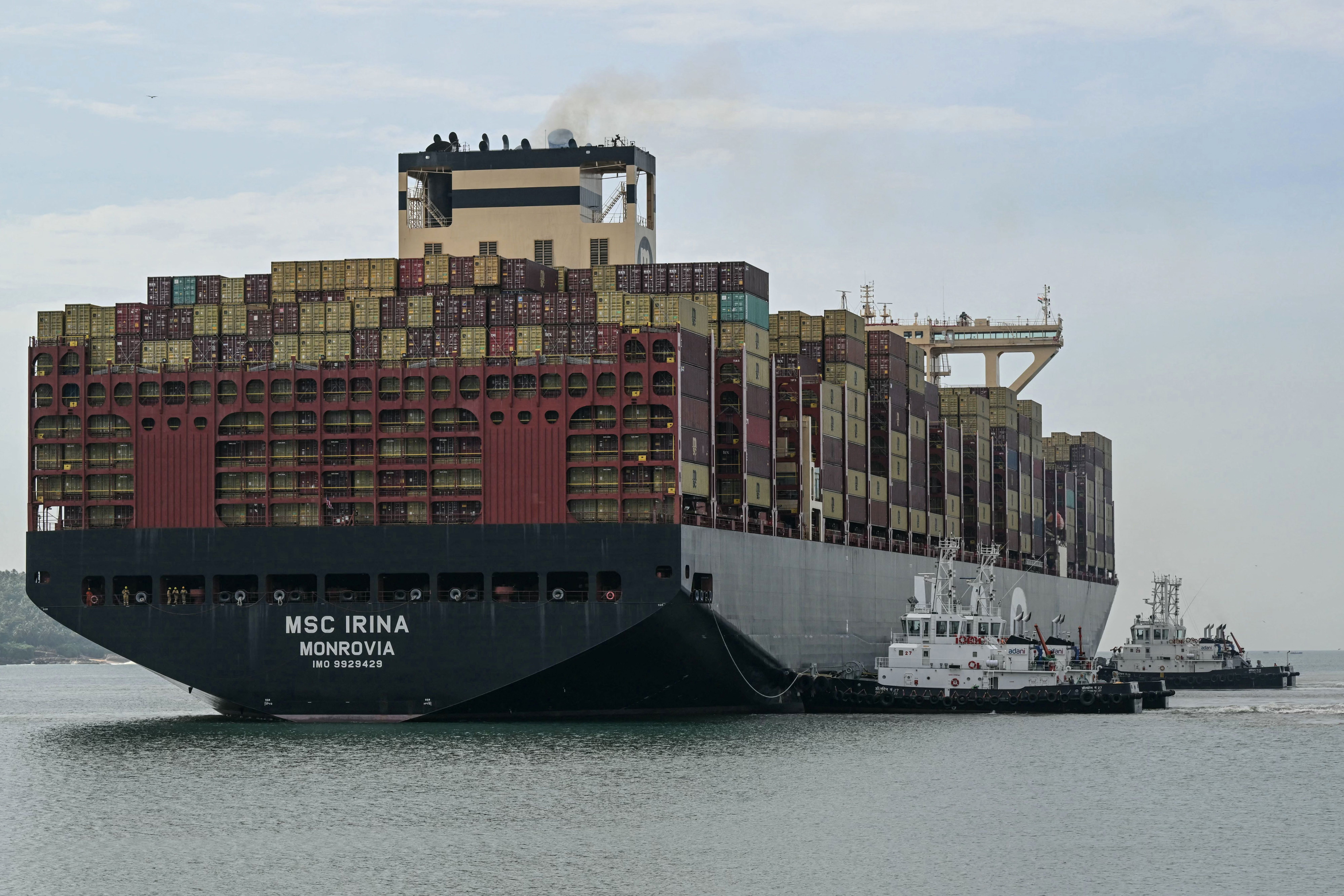 The world’s largest container ship, MSC IRINA, in Kerala in June.