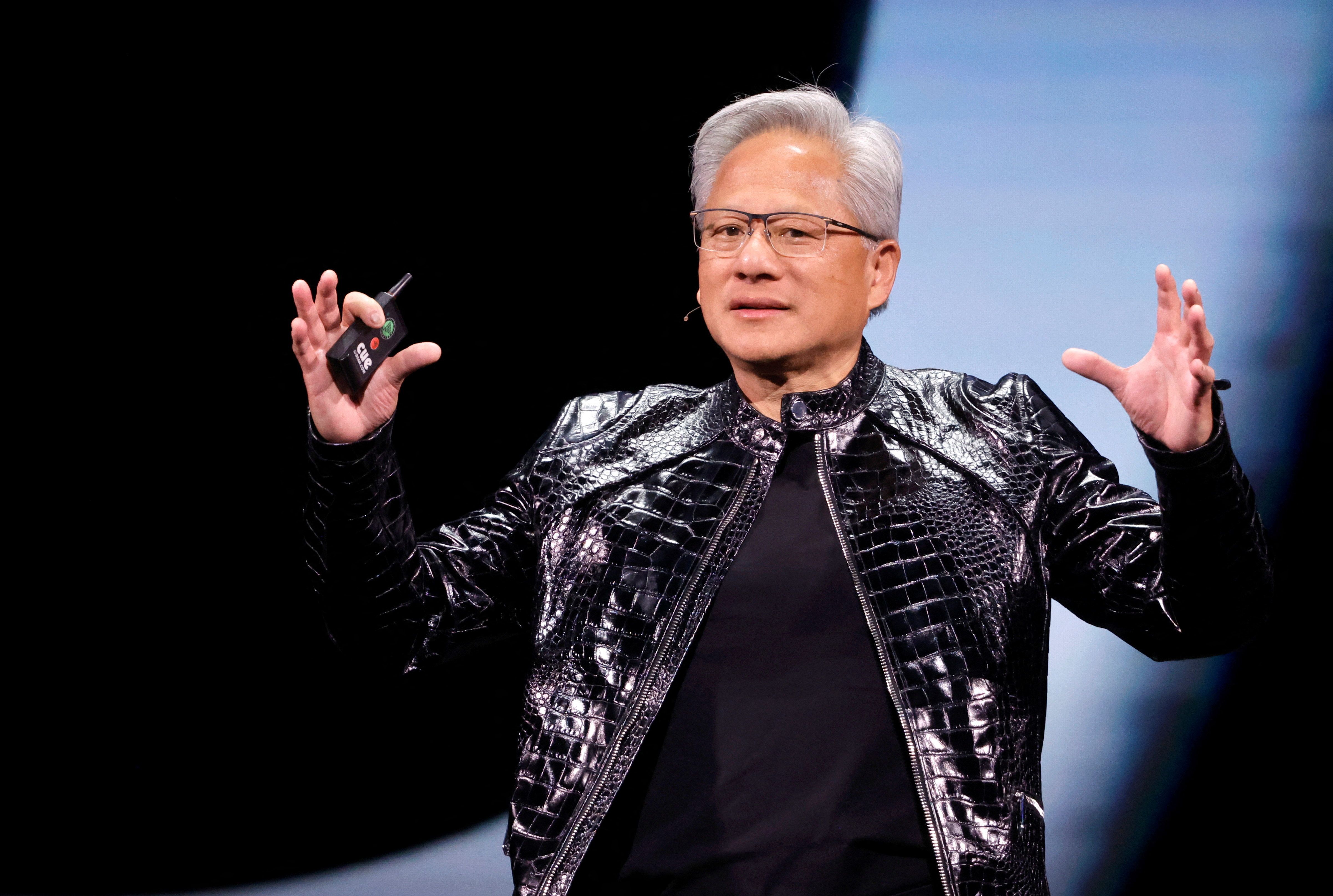 Nvidia CEO Jensen Huang speaks during a Nvidia keynote address at CES 2026.