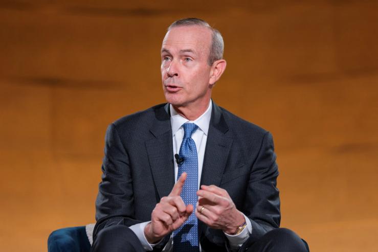 Chairman of the Board and CEO of Chevron Mike Wirth speaks during the 2026 Infrastructure Summit of government officials, corporate executives, and labor leaders, in Washington, DC, US.