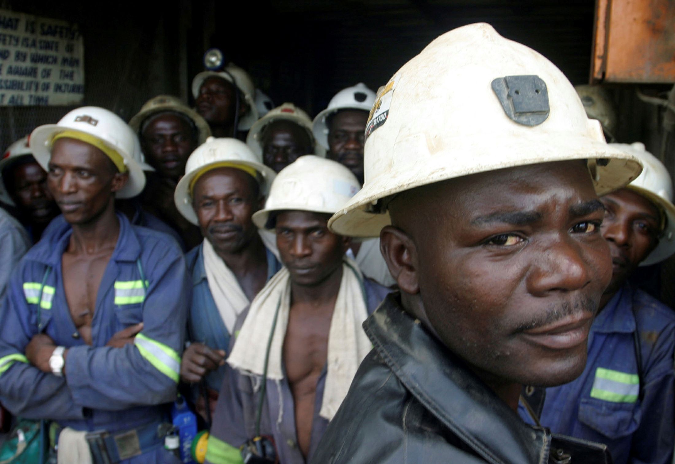 Konkola Copper Mines PLC workers before going to work underground in Zambia