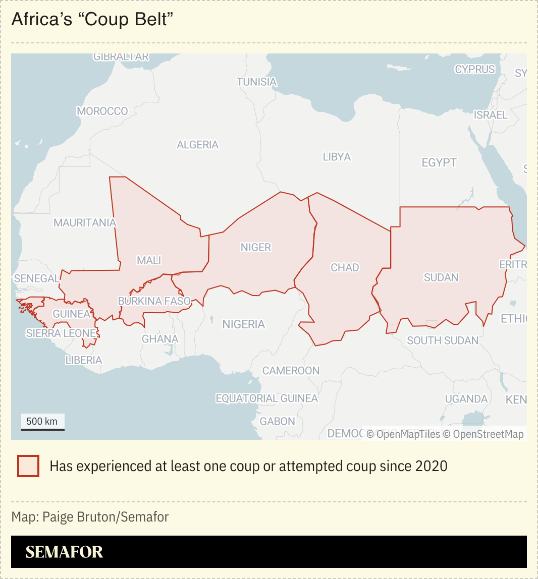 A map showing Africa’s “Coup Belt”.