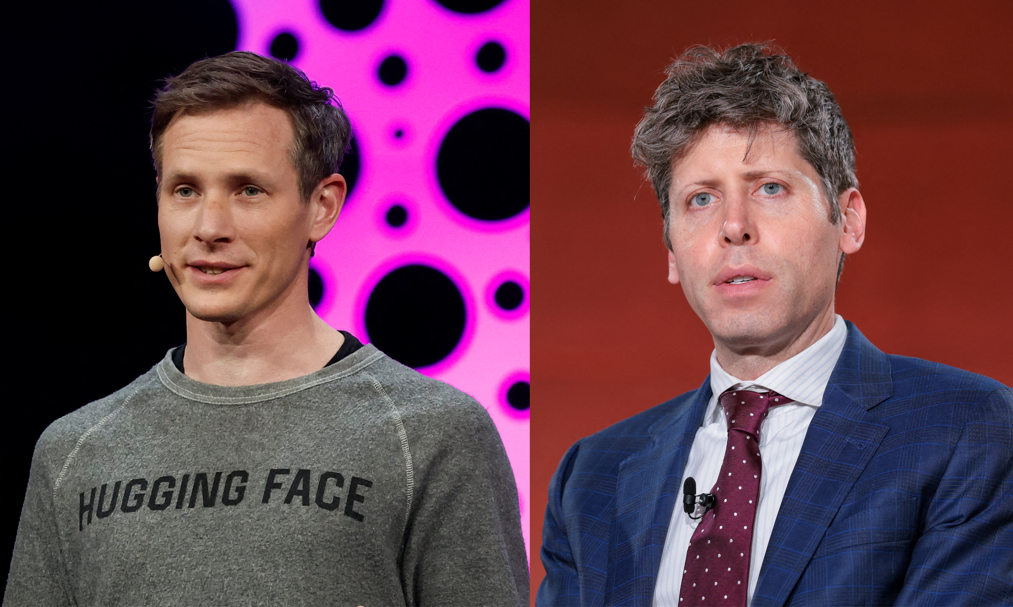 Thomas Wolf, co-founder of Hugging Face, and Open AI CEO Sam Altman in split image