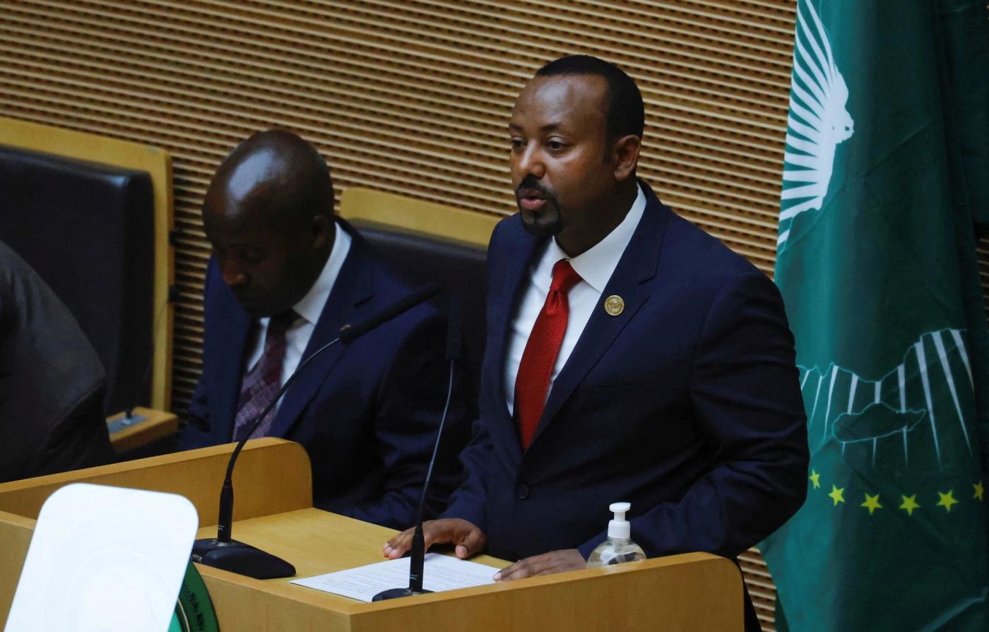 Ethiopian Prime Minister Abiy Ahmed, addresses the opening of the 36th Ordinary session of the Assembly of the African Union at the African Union Headquarters in Addis Ababa, Ethiopia February 18, 2023. 