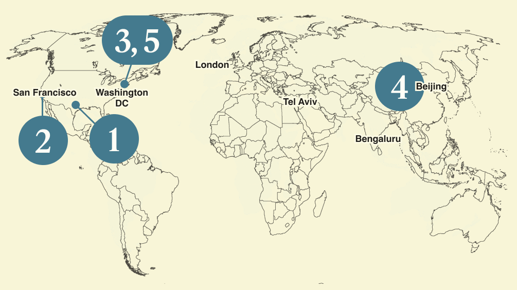 A numbered map of the world.