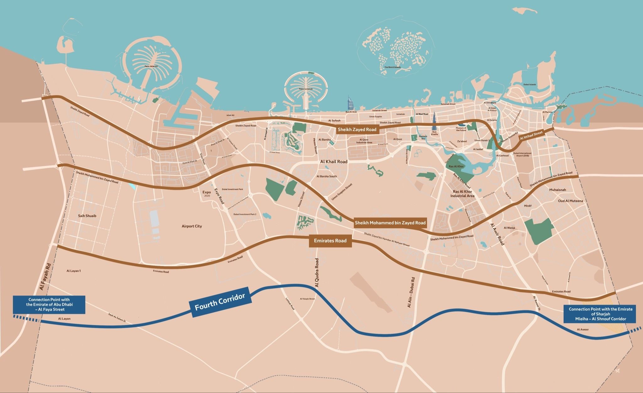 Map of the Dubai highways.