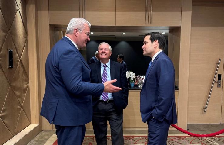 Ukraine’s Foreign Minister Andrii Sybiha, Sen. Lindsey Graham and Secretary of State Marco Rubio