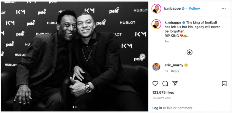 A screenshot of an Instagram post from Kylian Mbappe