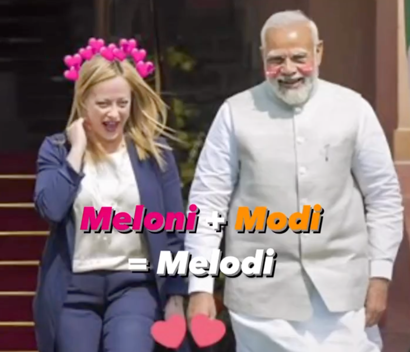 A meme of Meloni and Modi coupled together as Melodi
