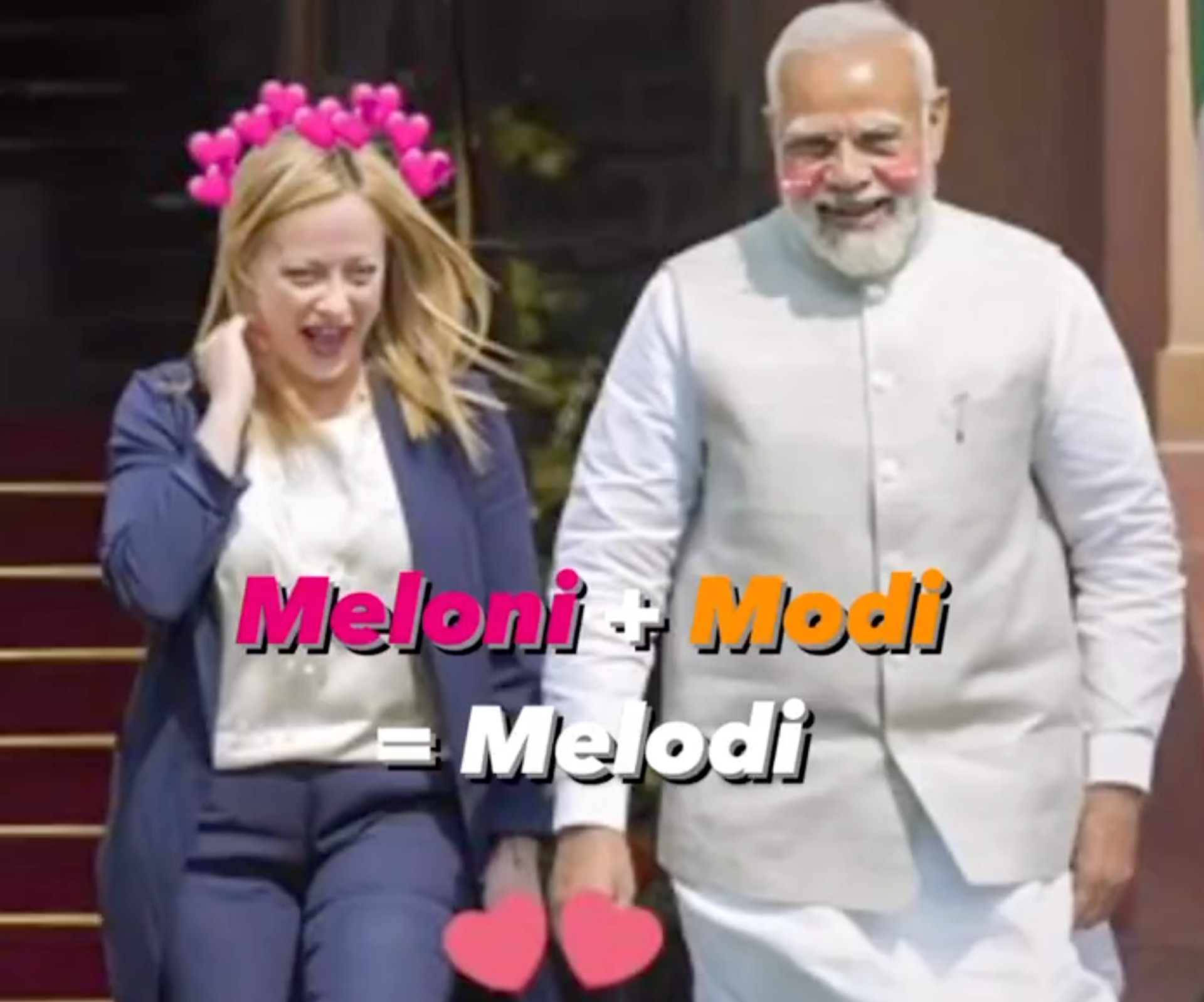 A meme of Meloni and Modi coupled together as Melodi