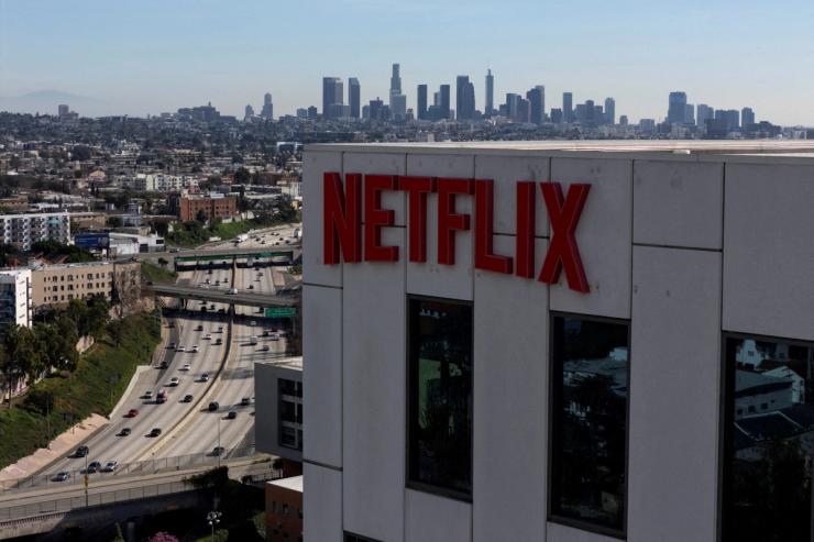 Netflix logo in the Hollywood neighborhood in Los Angeles.