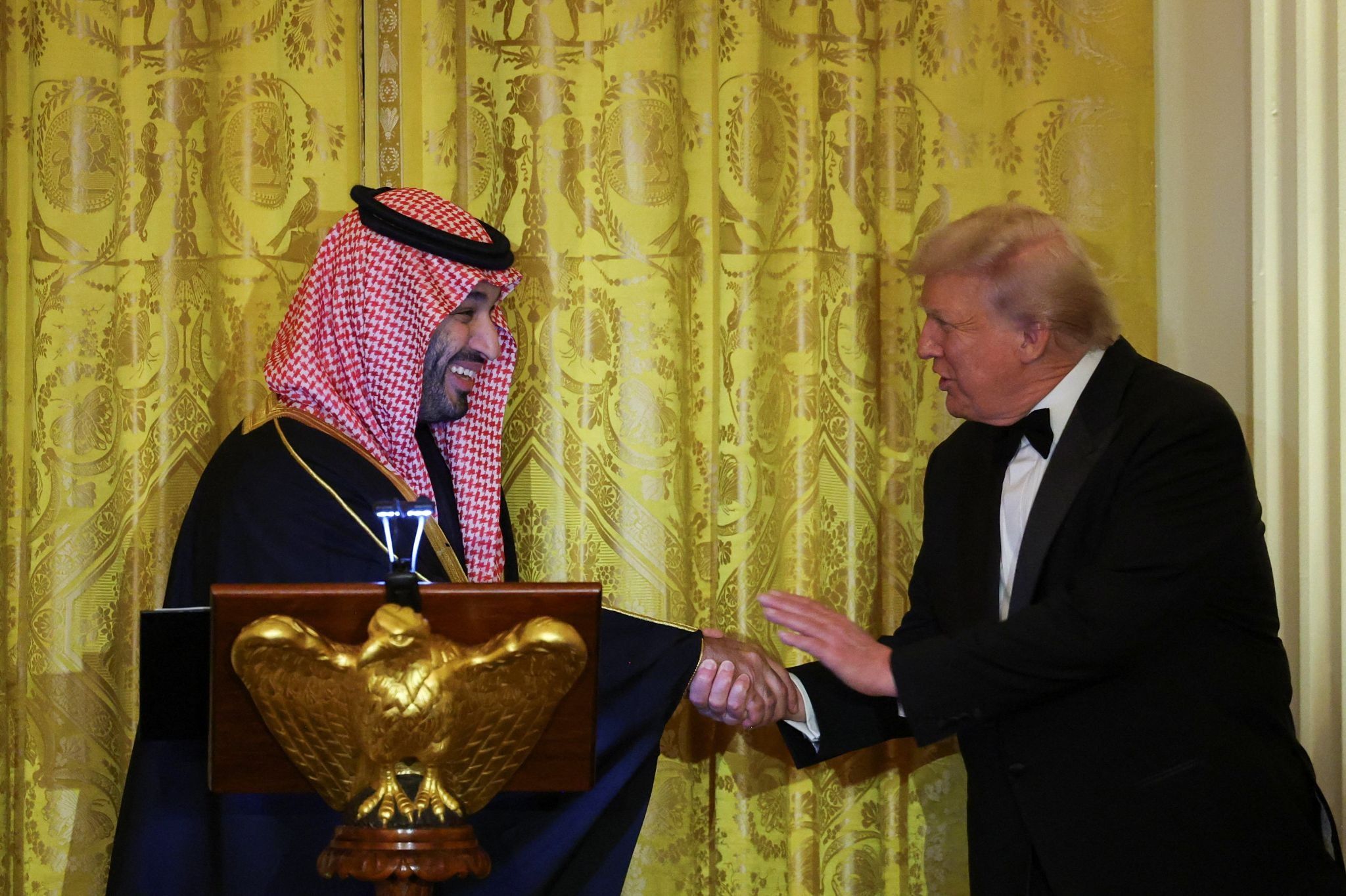 President Donald Trump hosts dinner for Saudi Crown Prince Mohammed bin Salman, at the White House in Washington, in Nov 2025.