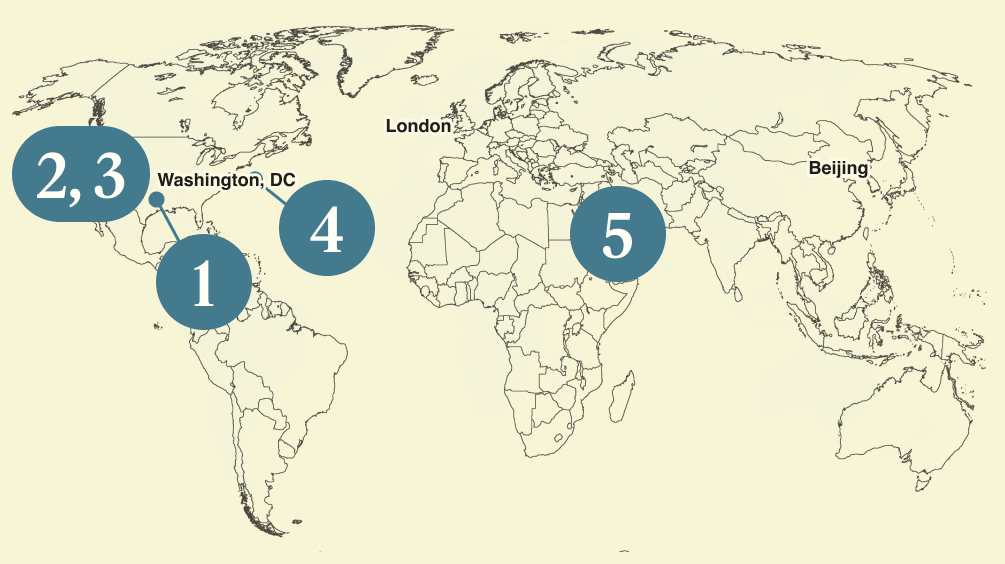 A numbered map of the world.