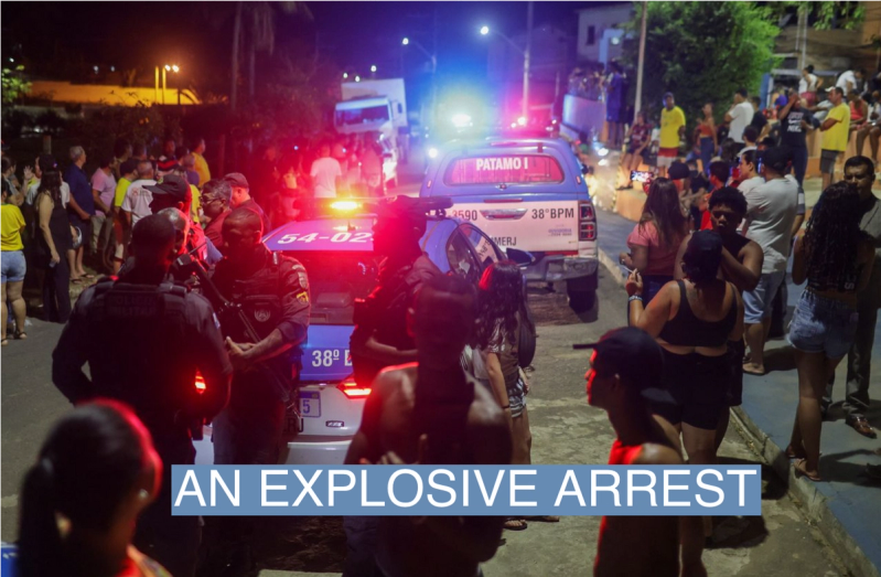 Police officers keep watch as supporters of Brazilian politician Roberto Jefferson, who fired at police while resisting arrest ordered by the country’s Supreme Court, demonstrate close to his house in Comendador Levy Gasparian, Rio de Janeiro state, Brazil, October 23, 2022.