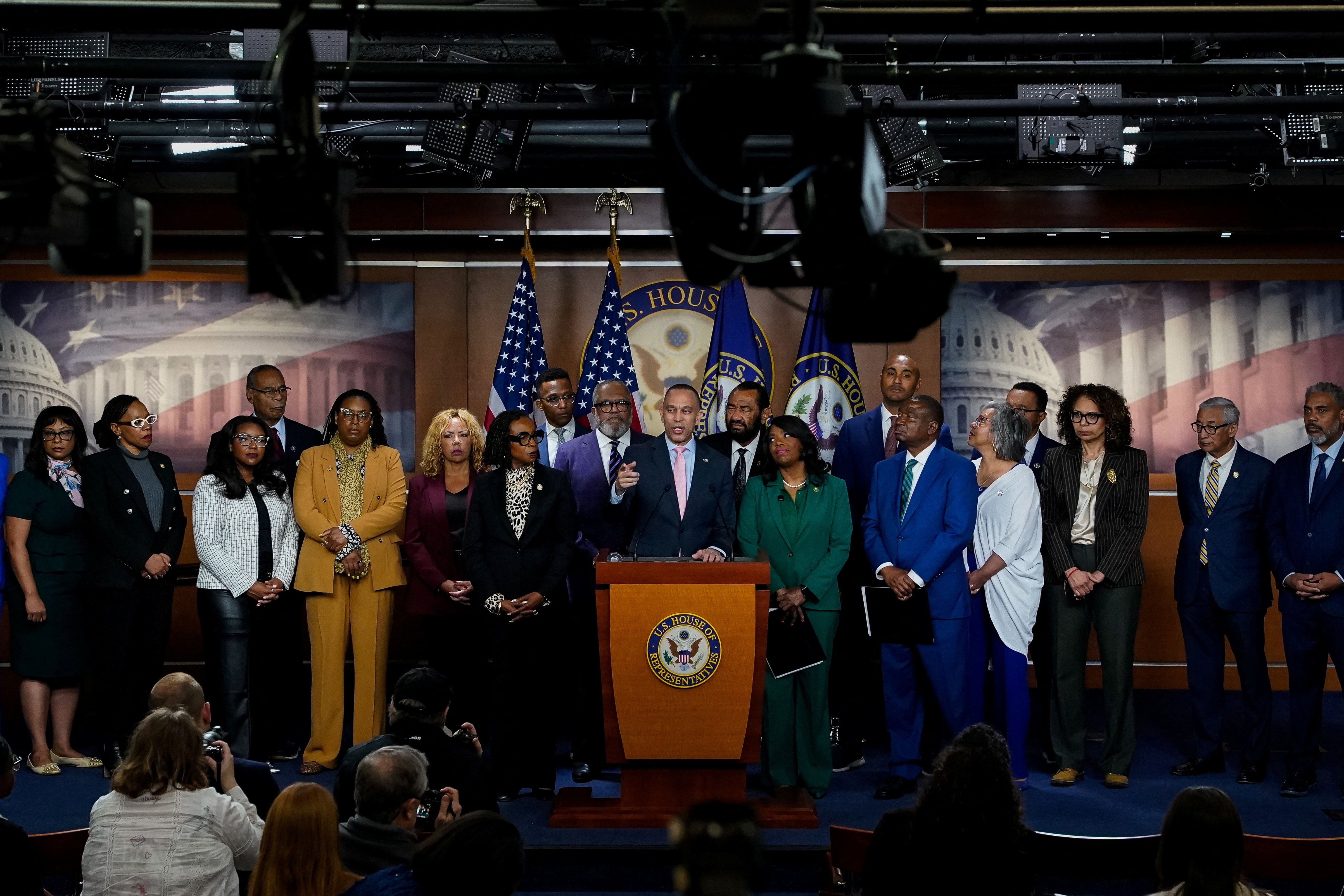 House Minority Leader Hakeem Jeffries speaks during a Congressional Black Caucus news conference