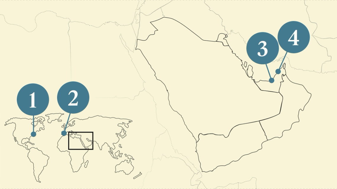 A numbered map of the Gulf region.