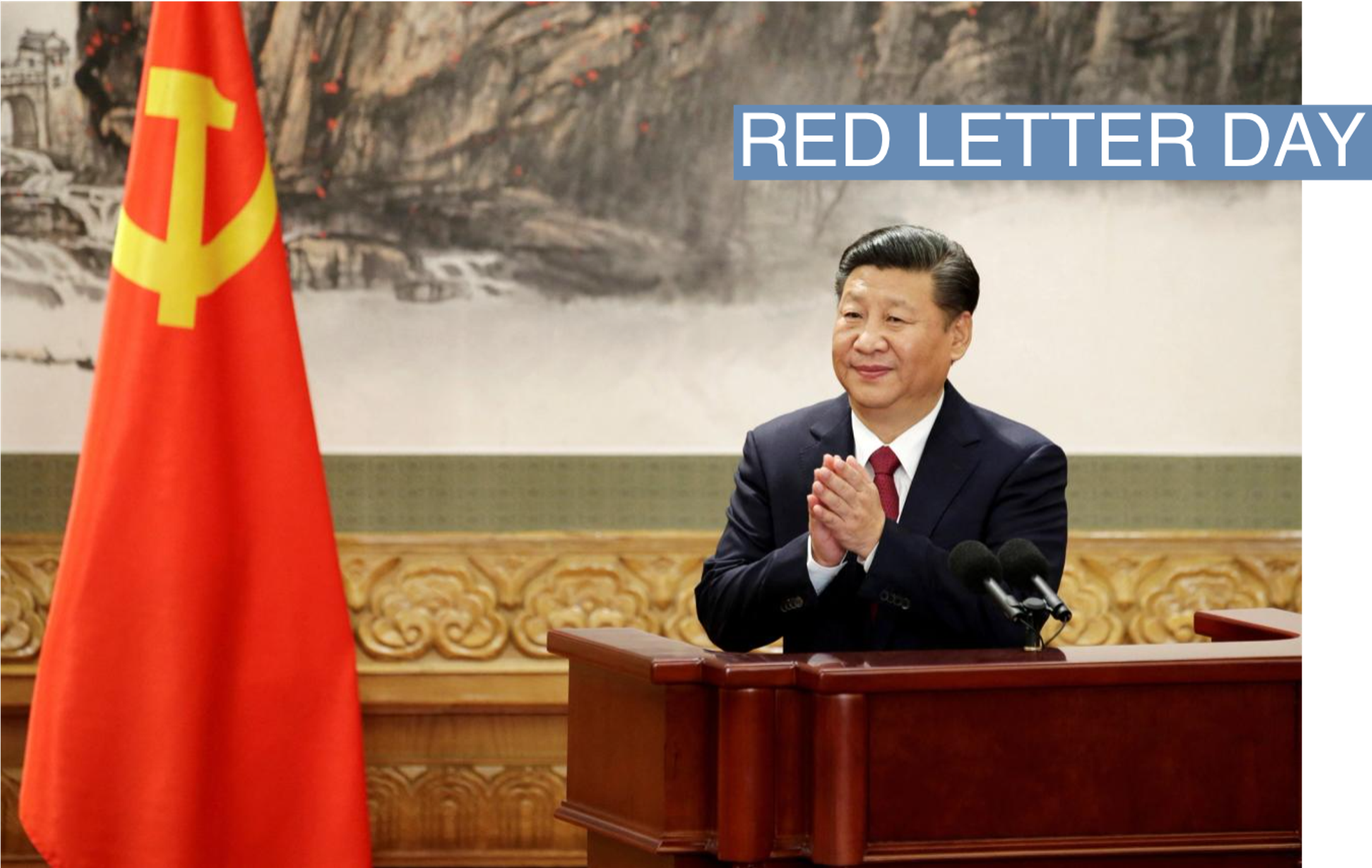 Chinese President Xi Jinping claps after his speech as China's new Politburo Standing Committee members meet the press at the Great Hall of the People in Beijing, China October 25, 2017. 