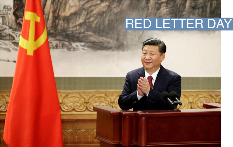 Chinese President Xi Jinping claps after his speech as China’s new Politburo Standing Committee members meet the press at the Great Hall of the People in Beijing, China October 25, 2017.