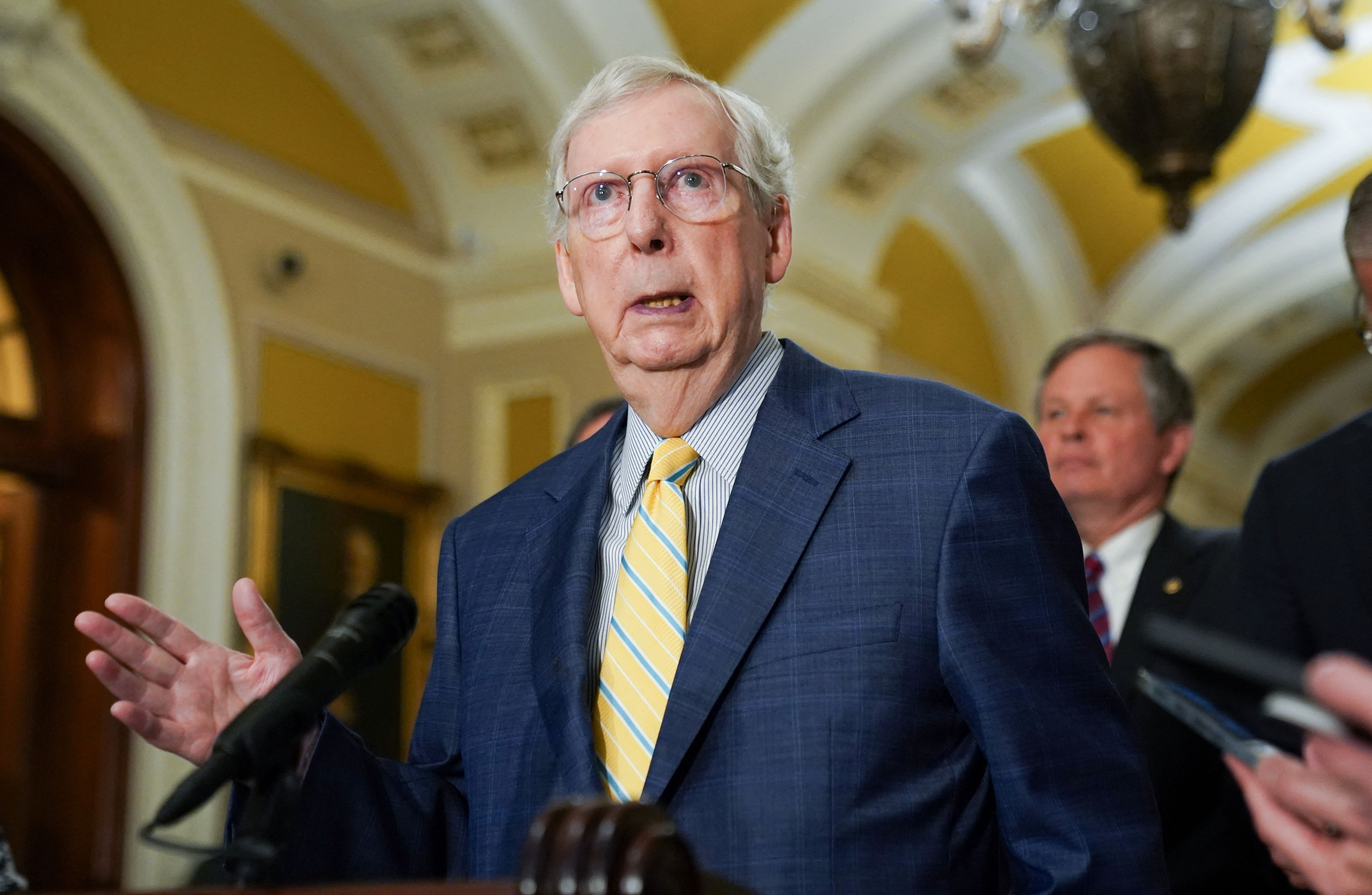 U.S. Senate Republican leader Mitch McConnell speaks to reporters in the U.S. Capitol in Washington, U.S., June 13, 2023.