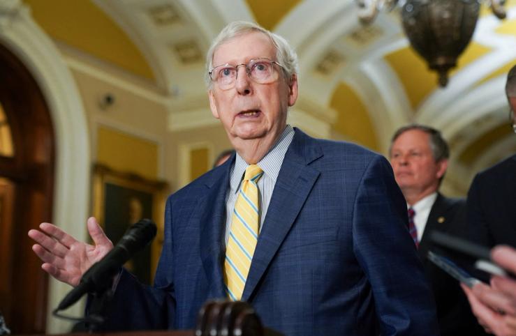 U.S. Senate Republican leader Mitch McConnell speaks to reporters in the U.S. Capitol in Washington, U.S., June 13, 2023.