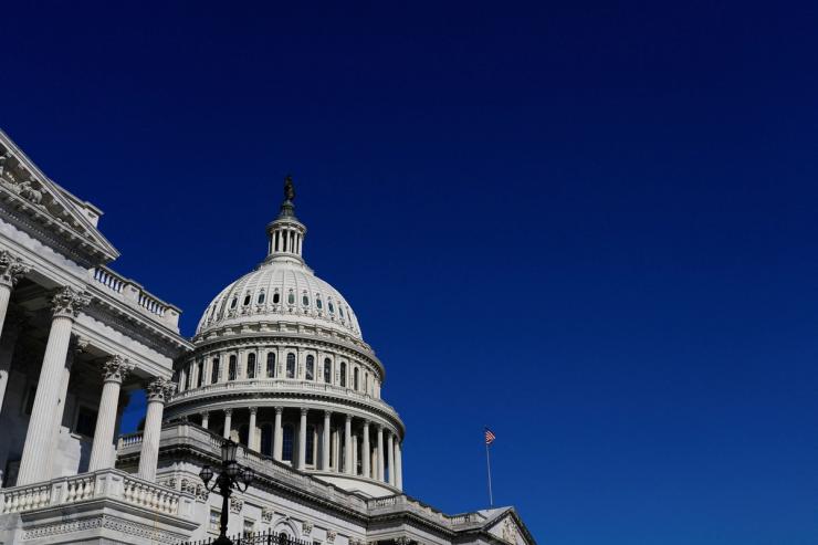 A view of the dome of the US Capitol building.