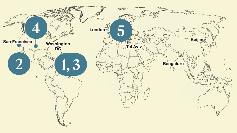 A numbered map of the world.