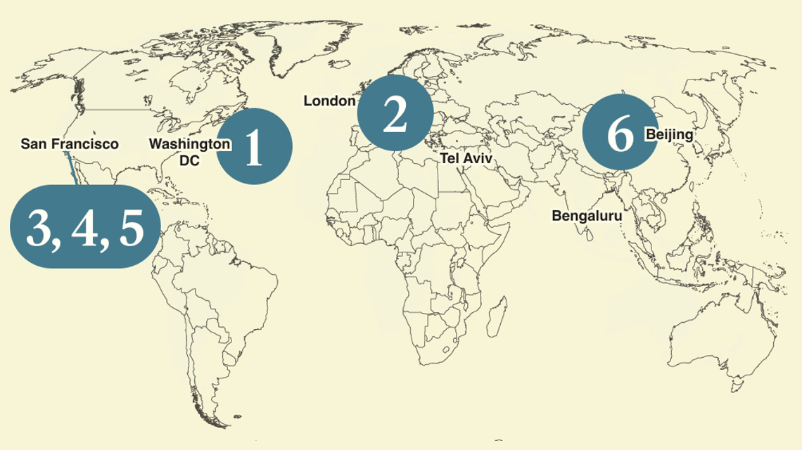 A numbred map of the world.