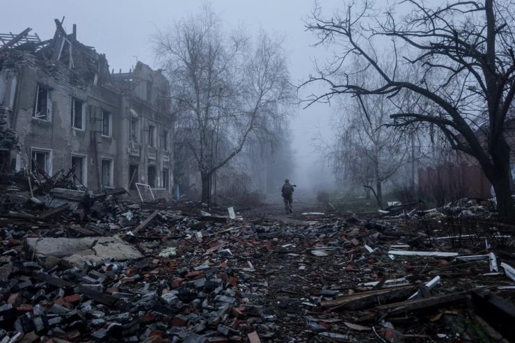 The aftermath of a Russian strike on Ukraine.