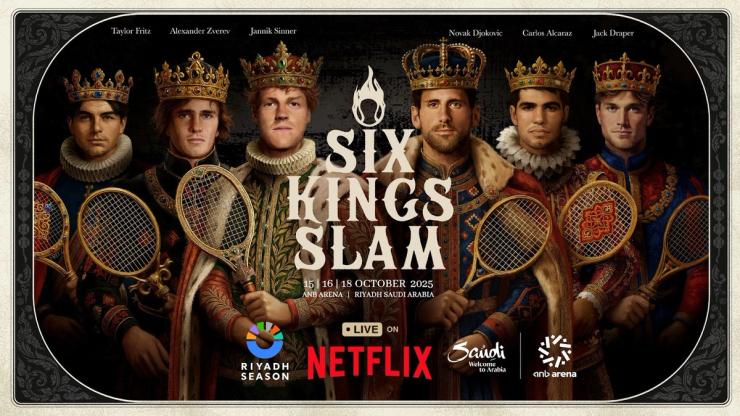 Promotional photo for the Six Kings Slam tennis tournament.