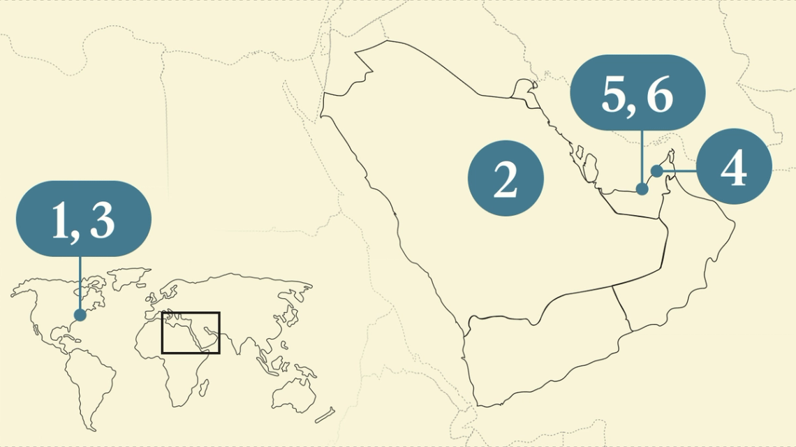 A numbered map of the Gulf region.