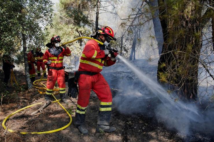 Military Emergencies Unit (UME) put out a wildfire in San Martin de Valdeiglesias, Madrid.