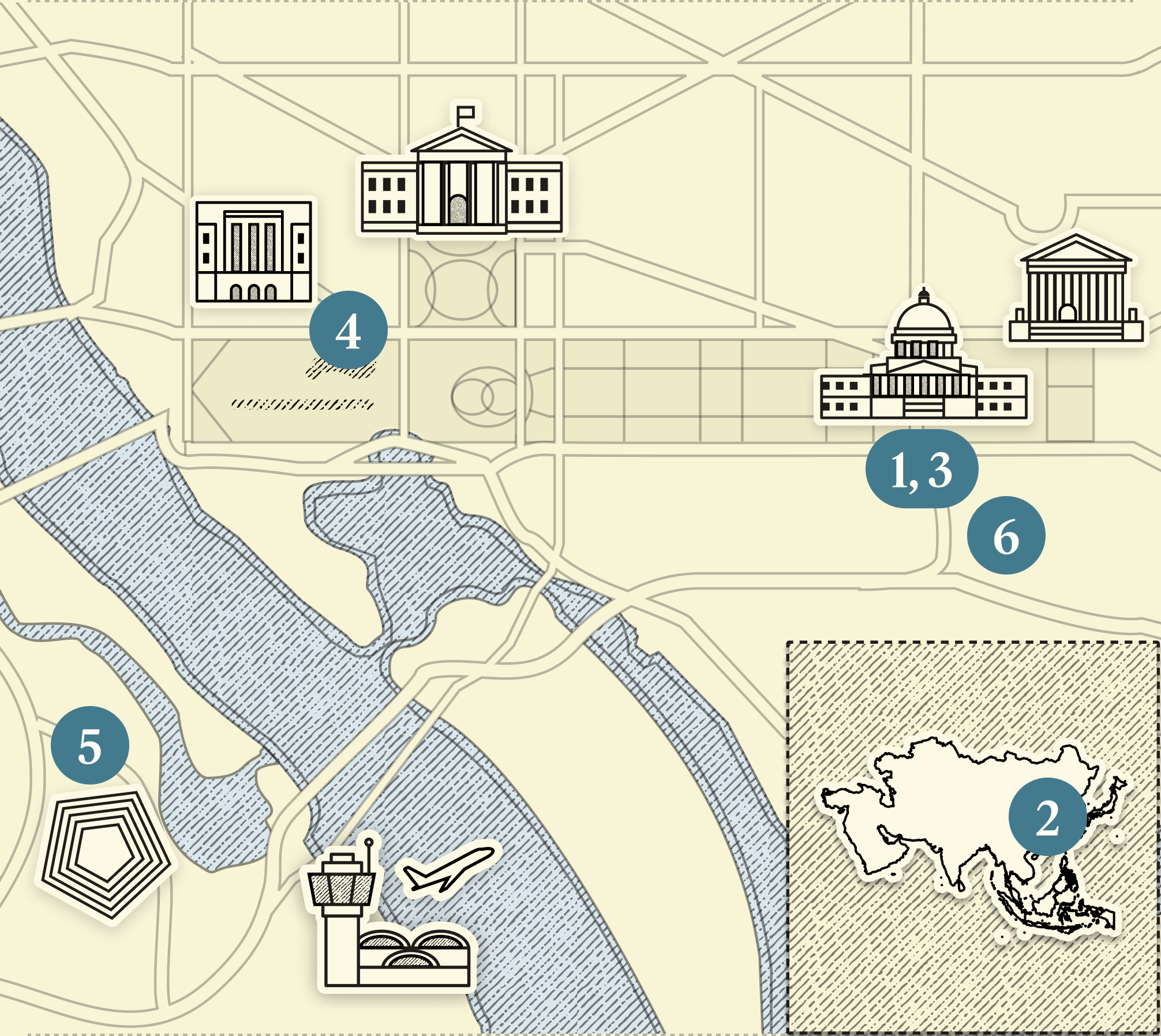 A numbered map of DC.