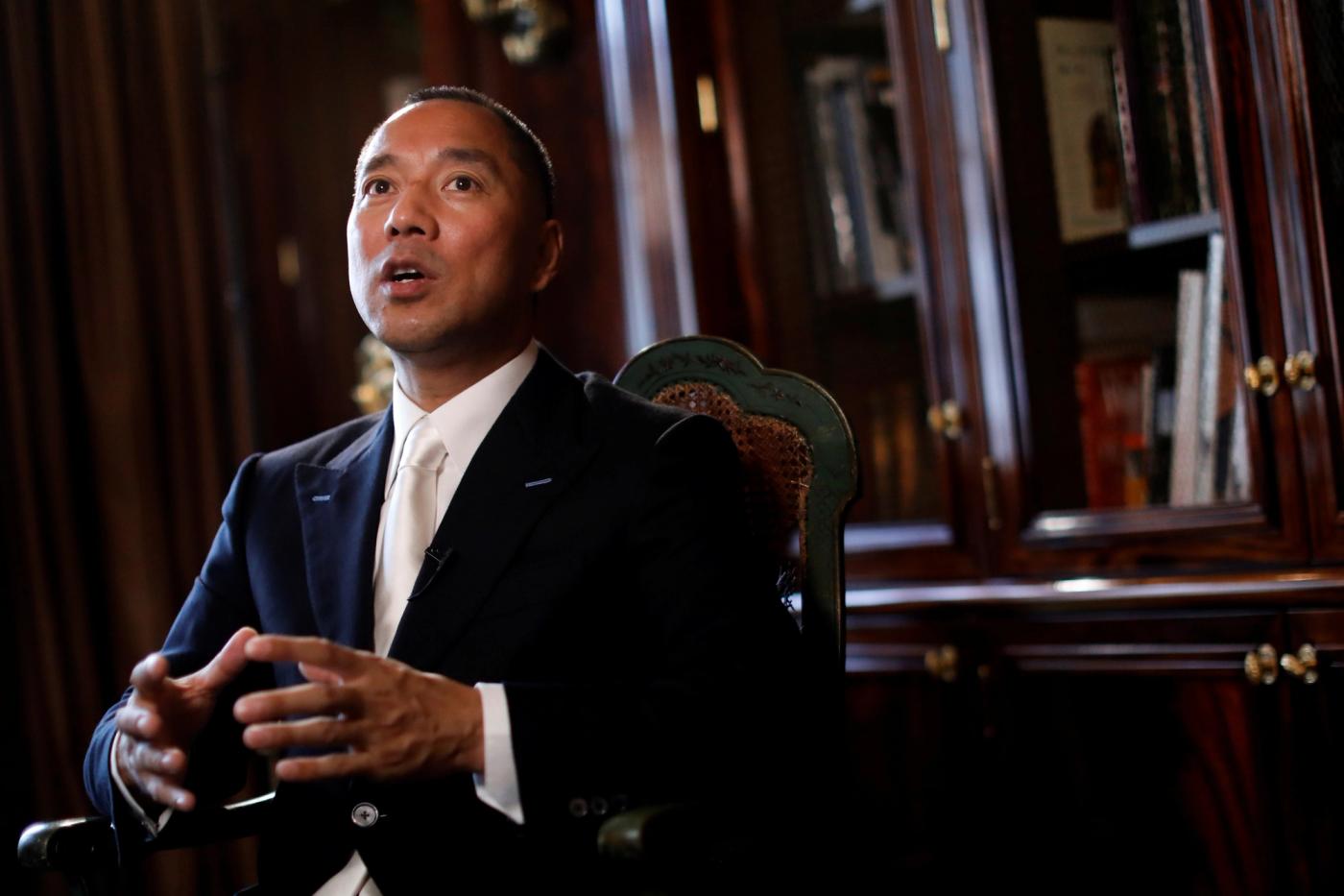 Billionaire businessman Guo Wengui speaks during an interview in New York City, U.S., April 30, 2017. 