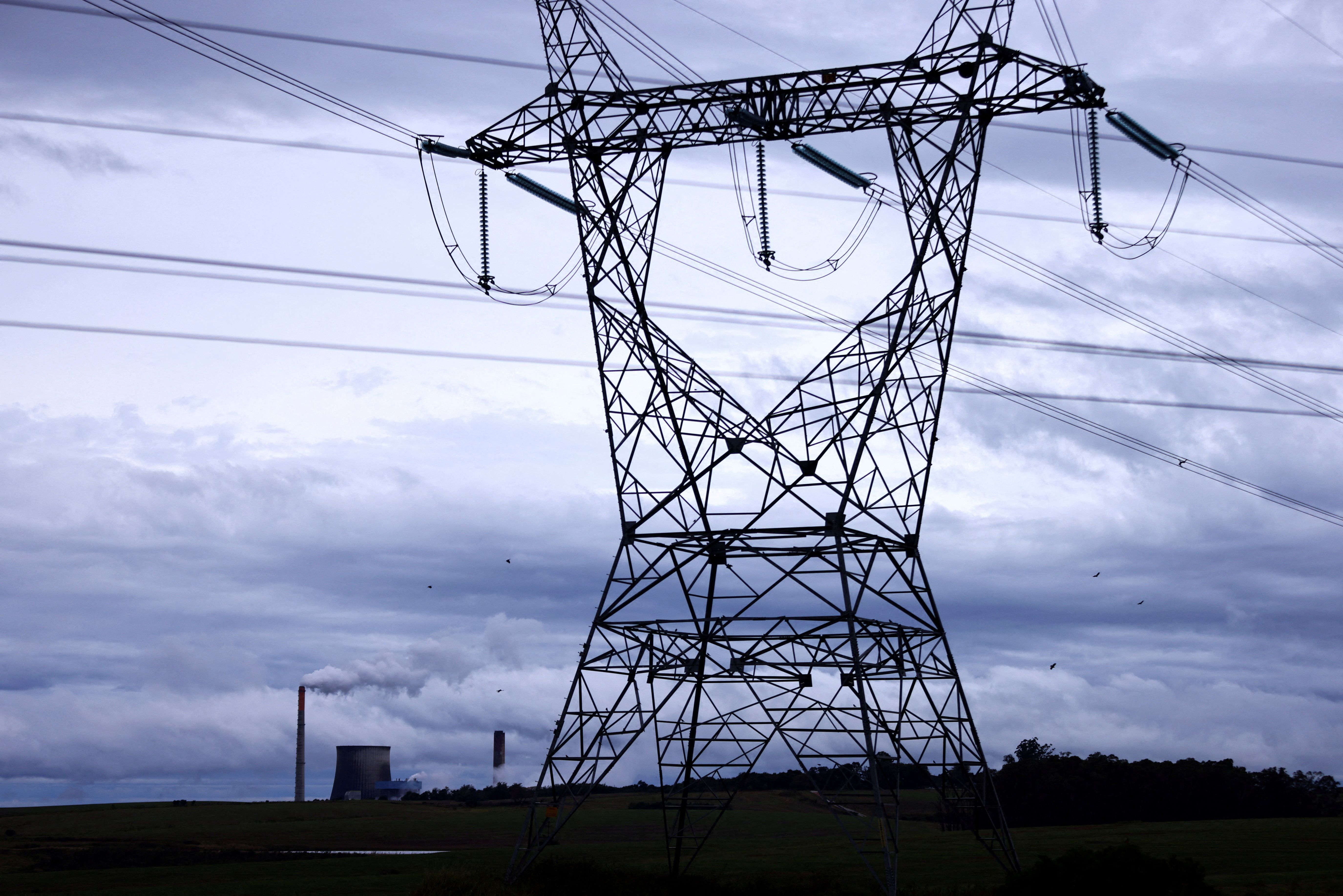  An electricity transmission line near the Candiota III coal-fired power plant.