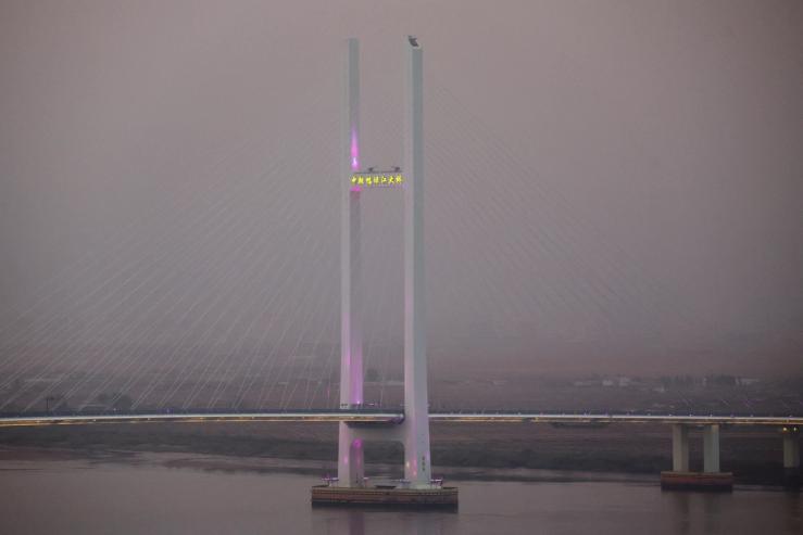 The newly opened New Yalu River Bridge, which connects China’s Dandong New Zone and North Korea’s Sinuiju.