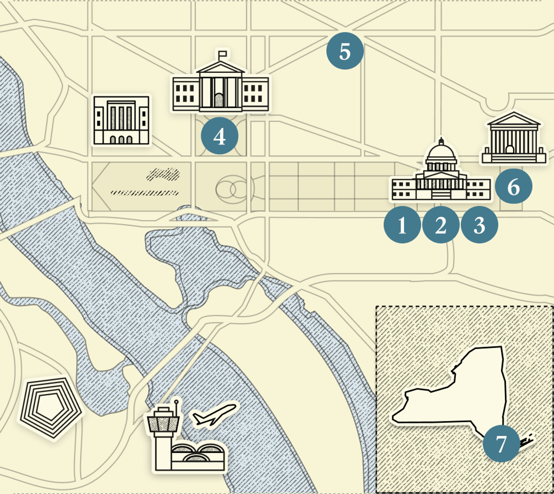 A numbered map of Washington, DC.