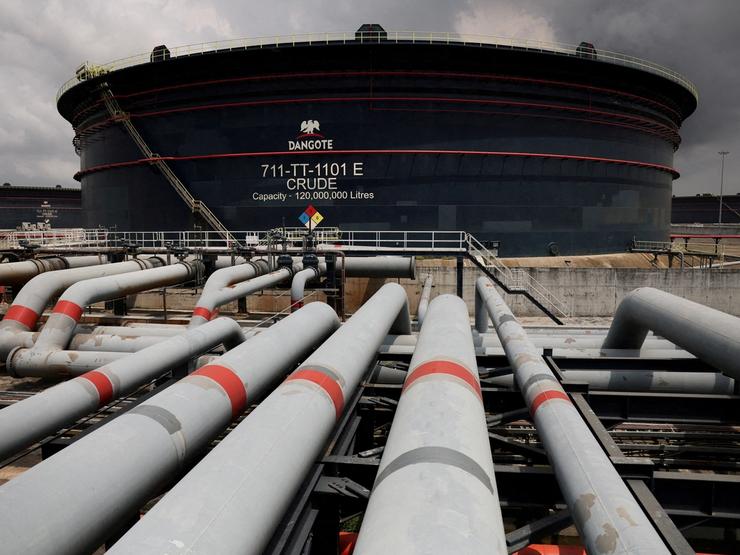 A Dangote crude oil tank is seen inside the Dangote refinery Lagos, Nigeria.