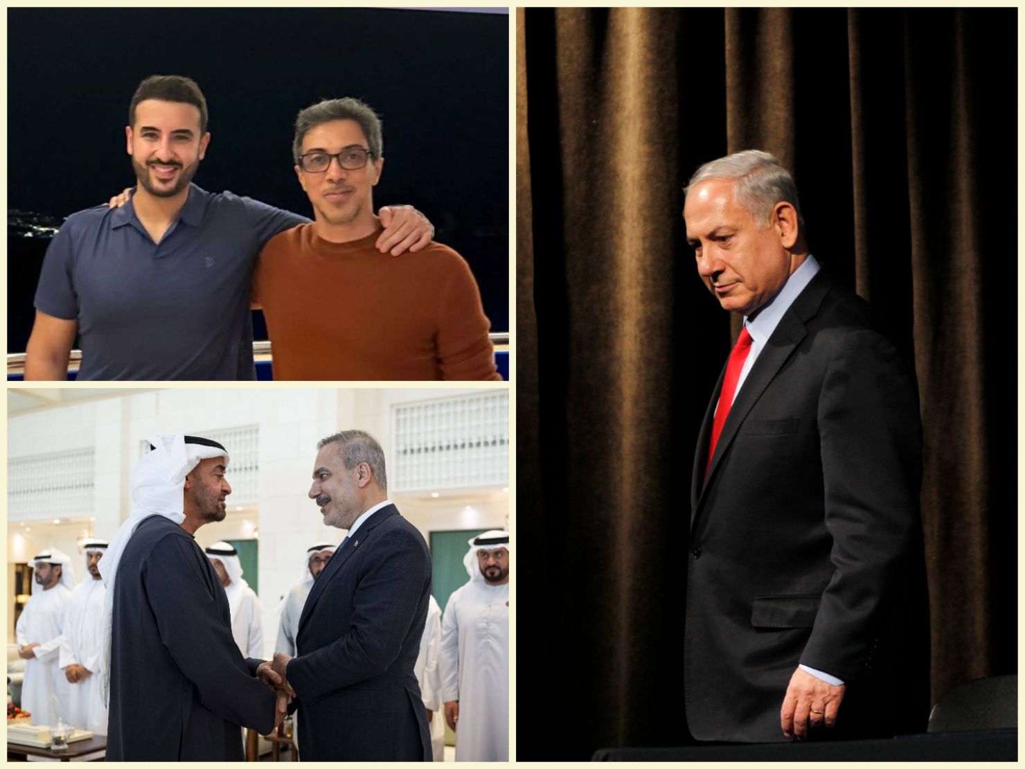 Turkish Foreign Minister Hakan Fidan and UAE President Sheikh Mohamed bin Zayed. Saudi Defense Minister Khalid bin Salman and UAE Vice President Sheikh Mansour bin Zayed.