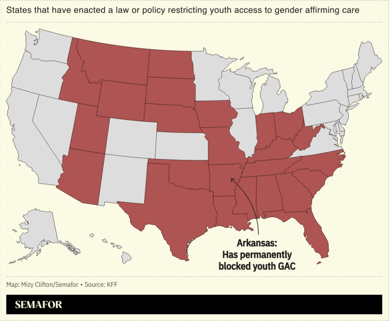 States that have enacted a law or policy restricting youth access to gender affirming care