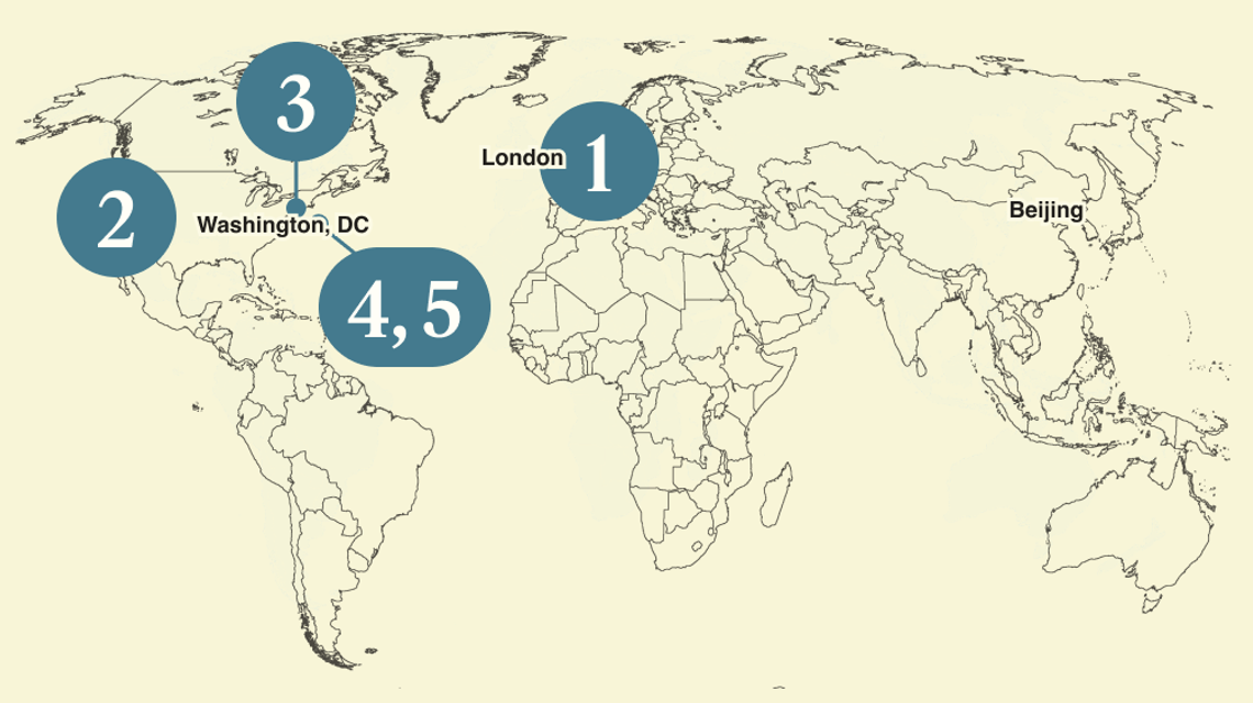 A numbered map of the world.