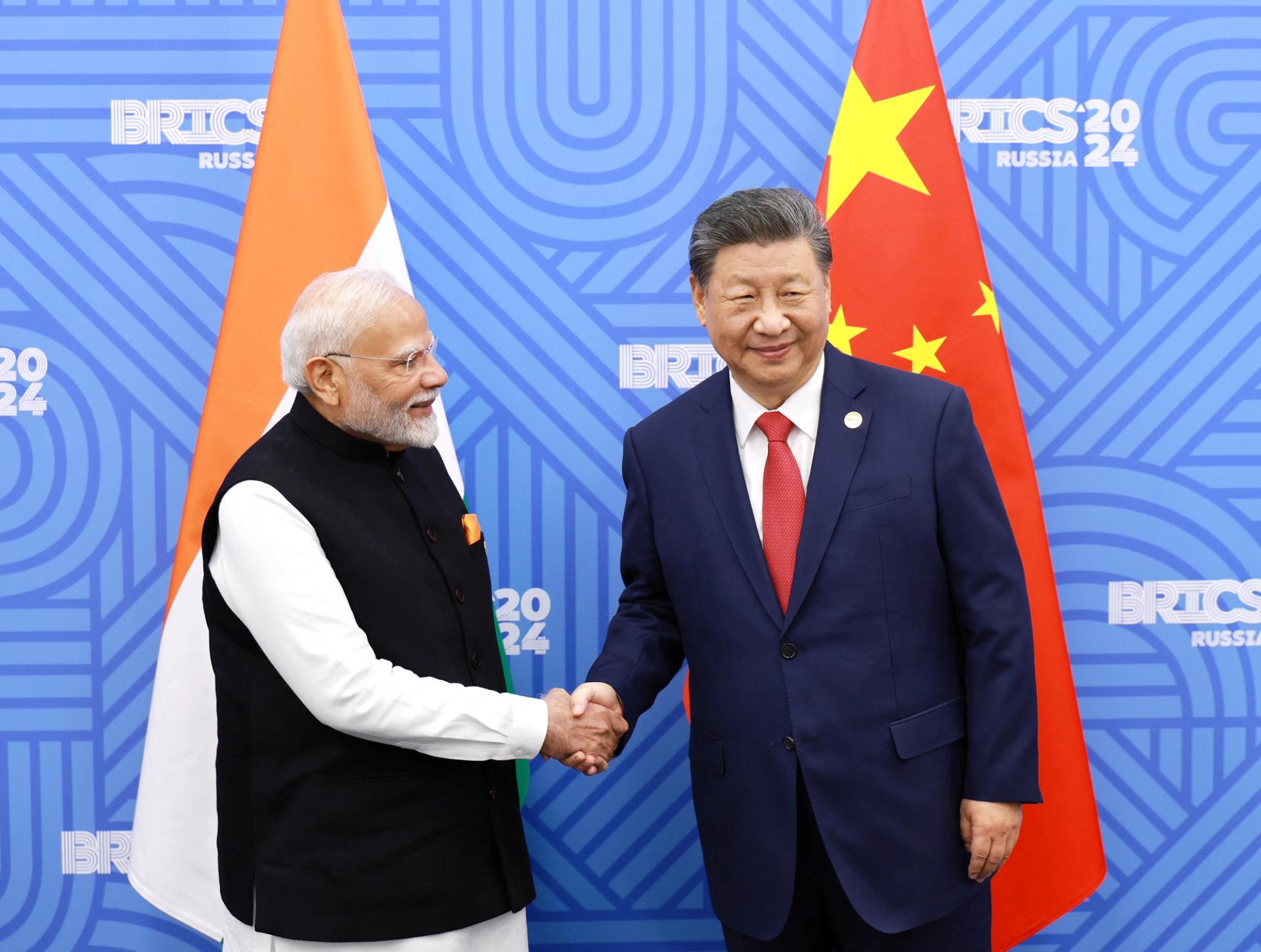 Chinese President Xi Jinping and India Prime Minister Narendra Modi meet on the sidelines of the BRICS summit in Kazan, Russia.