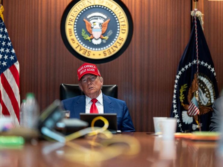 President Donald Trump holds a meeting in the Situation Room at the White House in Washington.