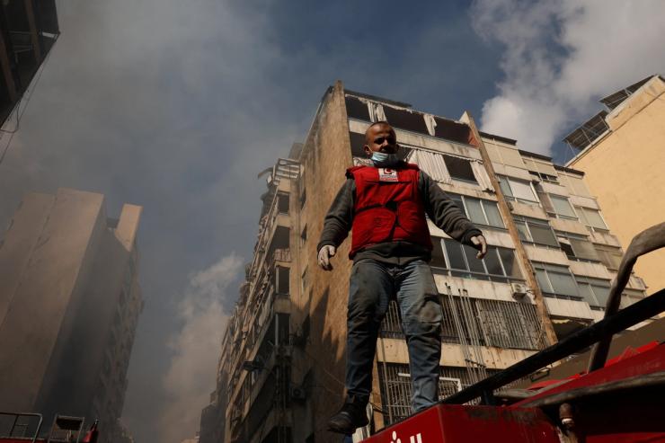 An emergency worker responds in Beirut