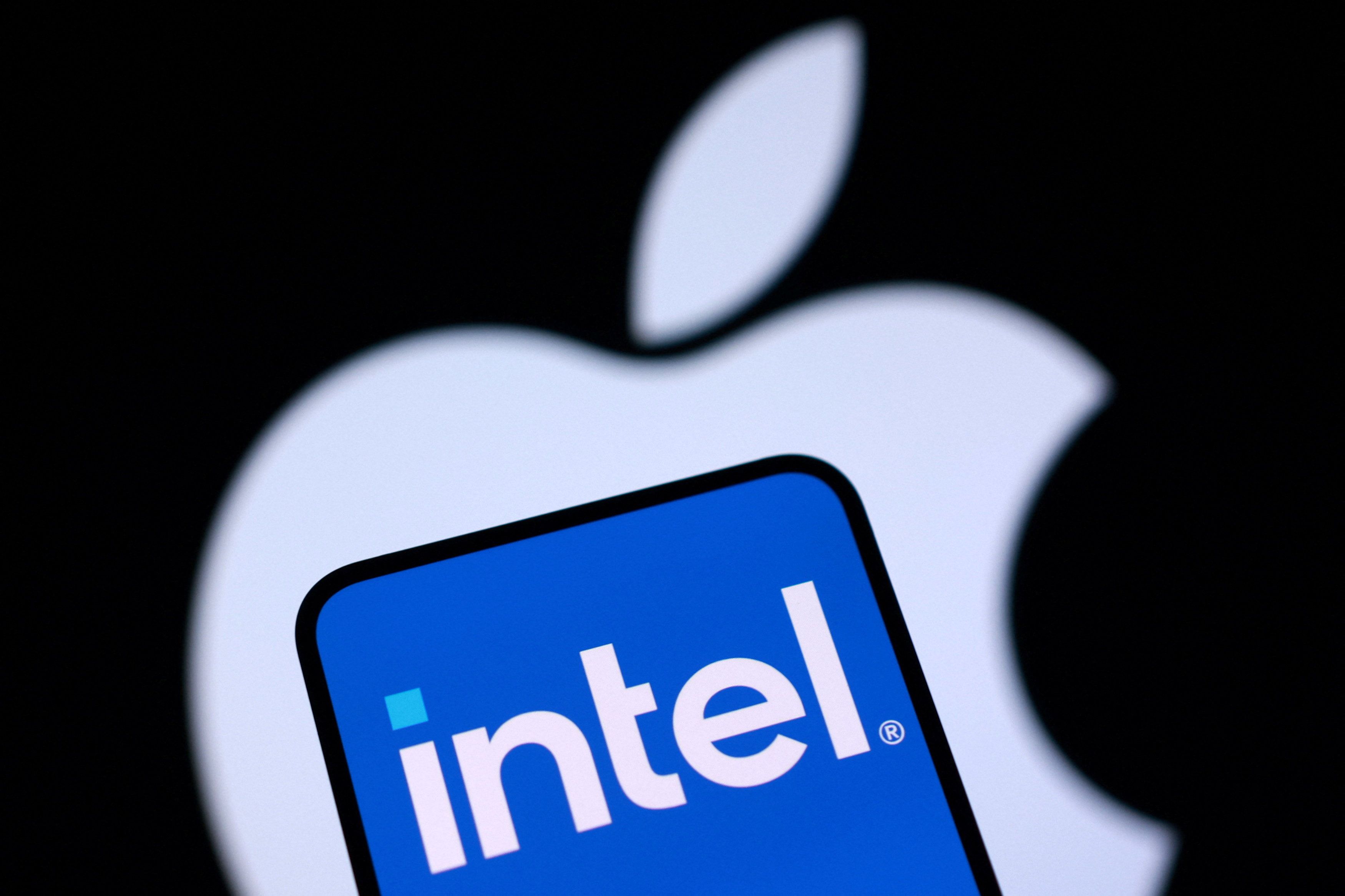 Apple and Intel logos are seen in this illustration.